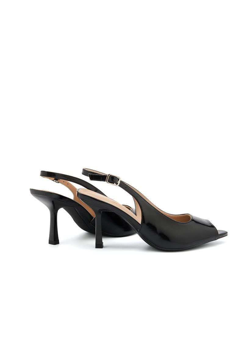 Escarpins slingback à bouts ouverts, Noir