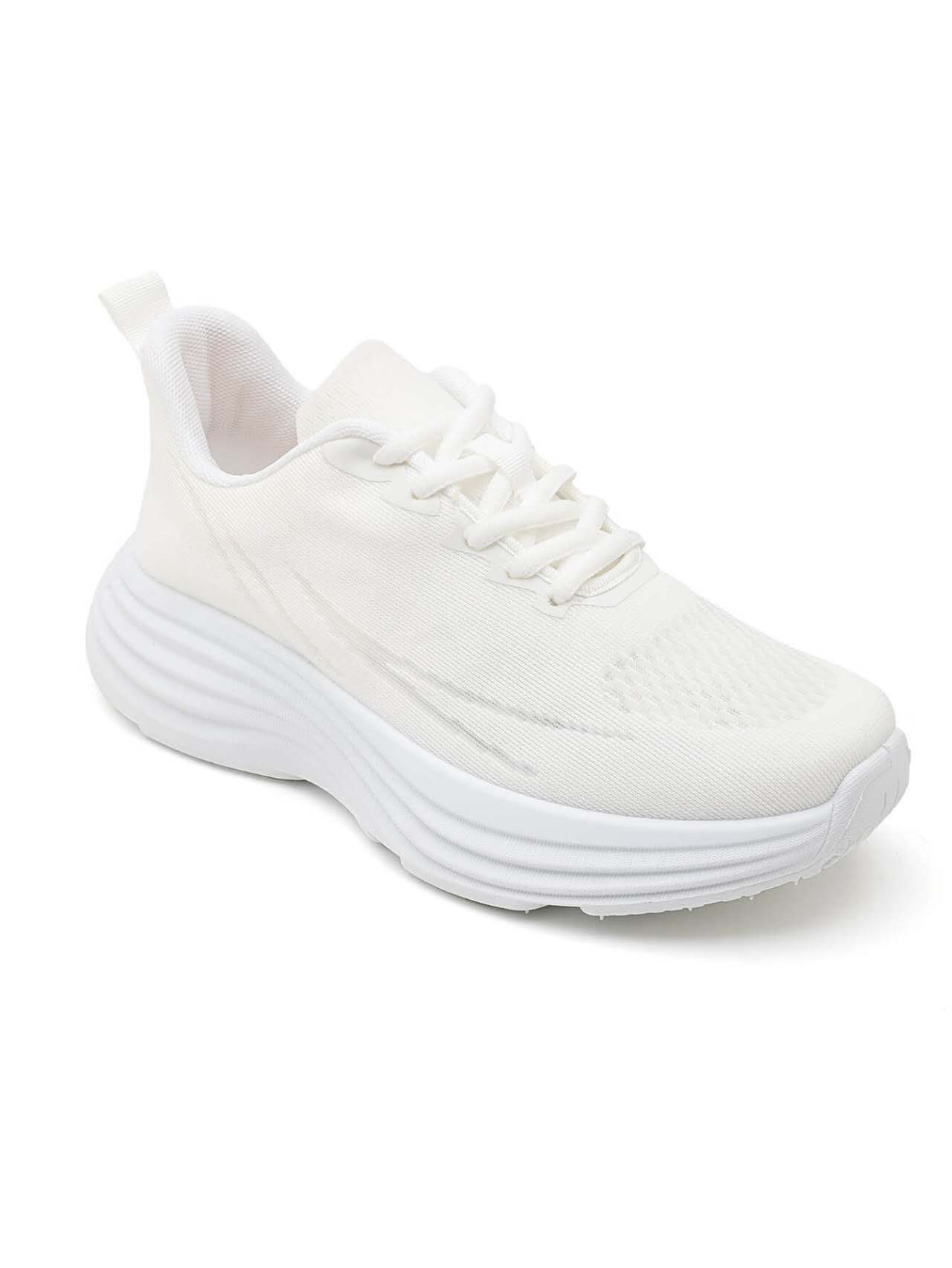Baskets plateforme à lacets en tissus, blanche