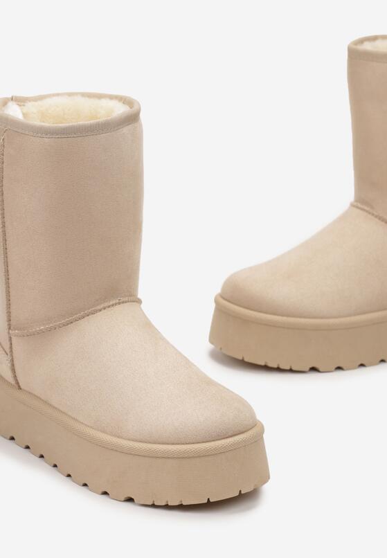 Bottines fourr es plateforme tige haute Beige