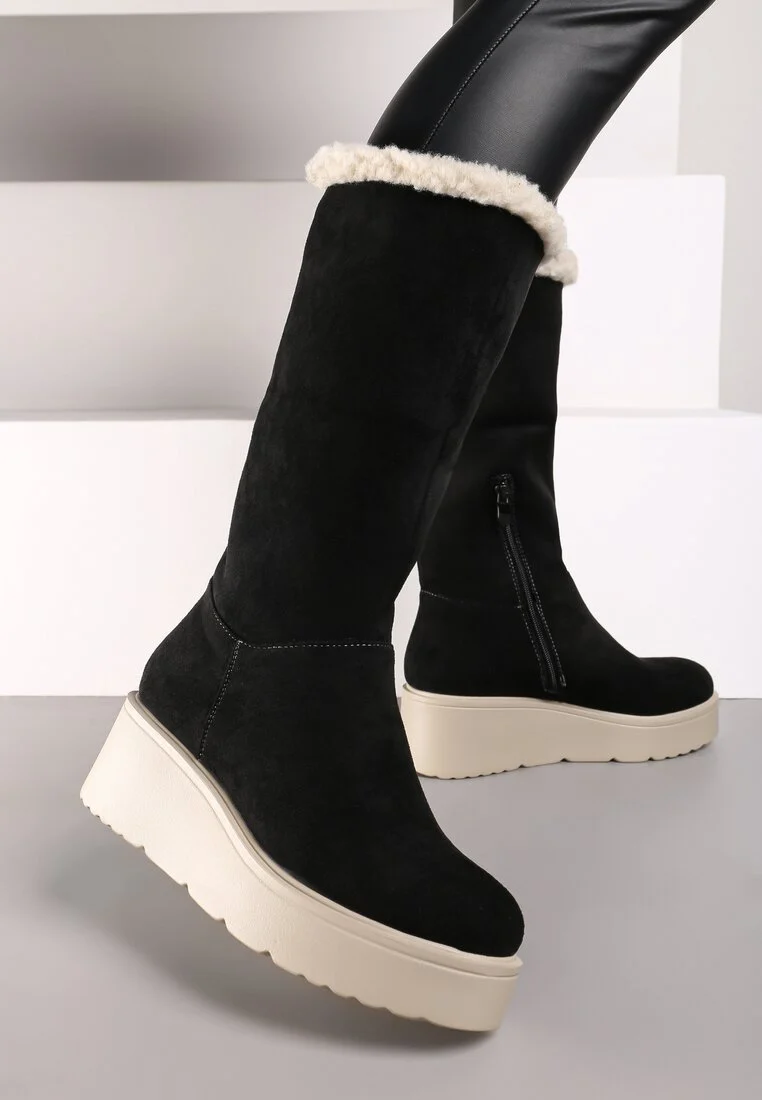 Bottes Bottines compensees fourrees plateforme NOIR