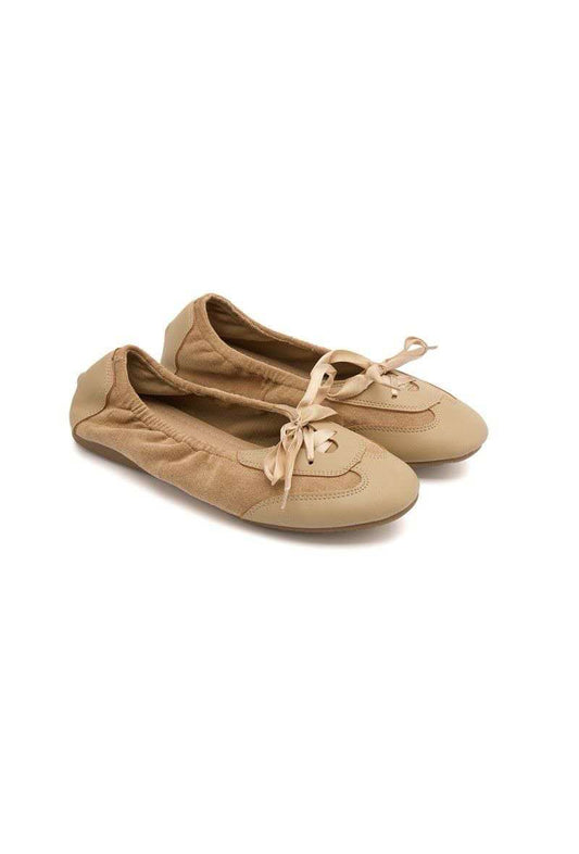 Ballerines à lacets bi-matière, Camel Sable