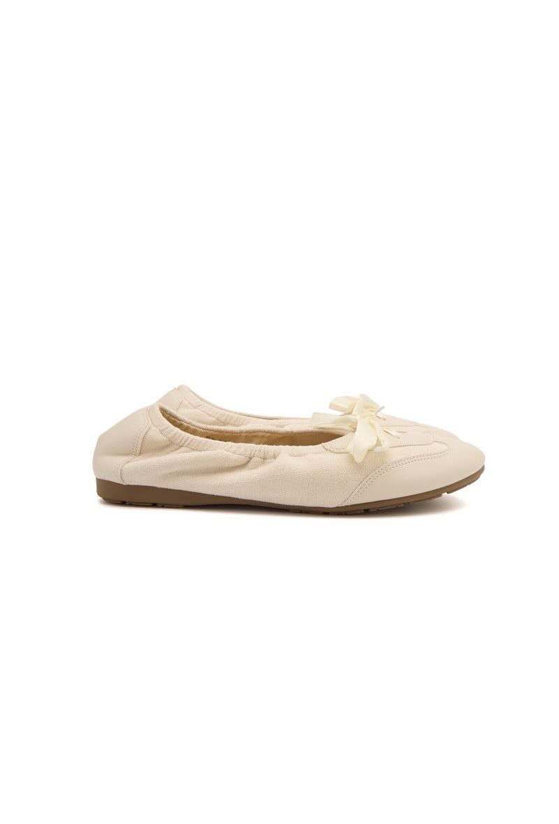 Ballerines à lacets bi-matière, Beige écru