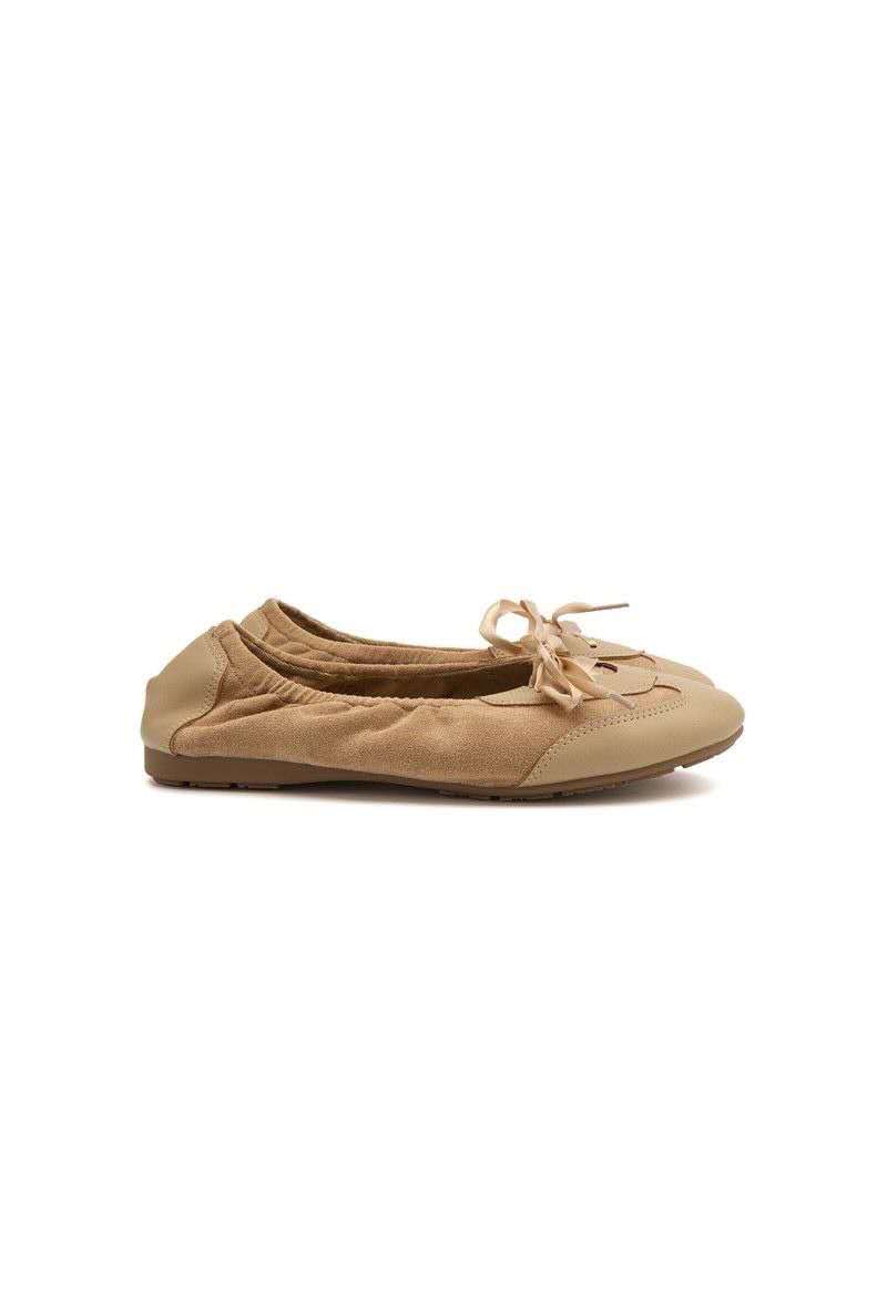 Ballerines à lacets bi-matière, Camel Sable