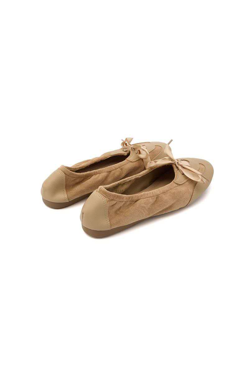 Ballerines à lacets bi-matière, Camel Sable