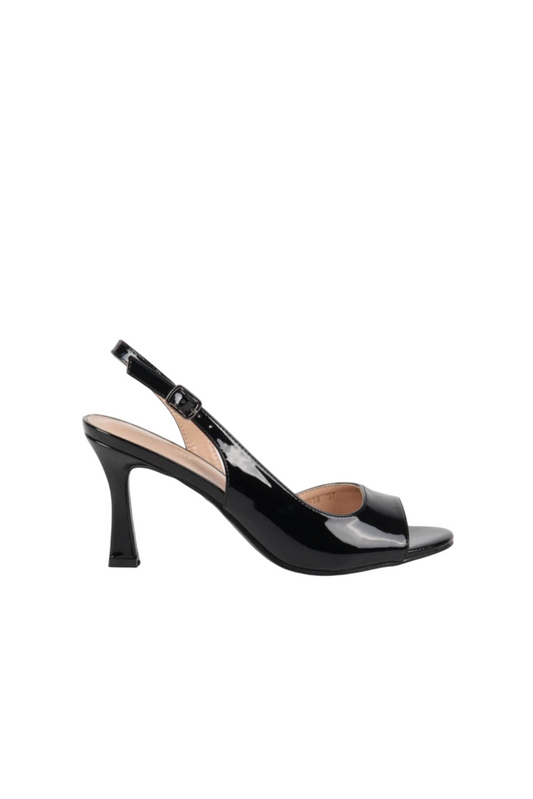 Escarpins slingback à bouts ouverts, Noir vernis