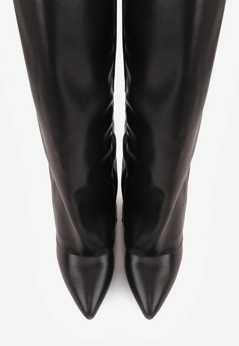 Bottes à Revers à talons, bout pointu et boucle bijou - noir