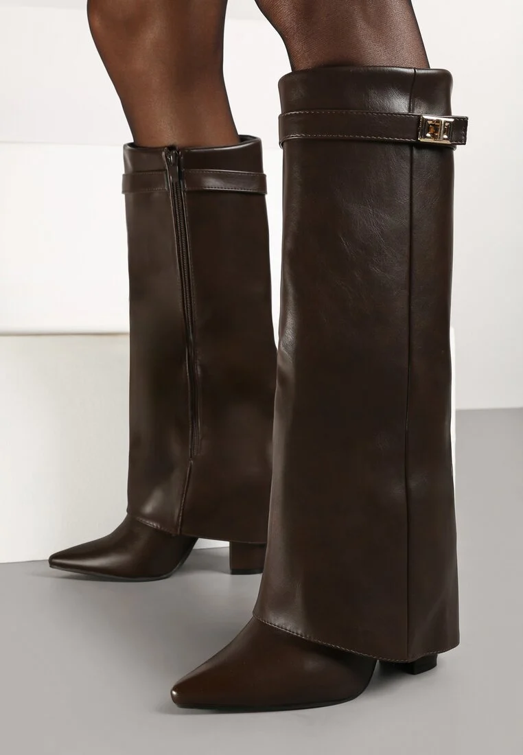 Bottes guêtres à talon bloc et bout pointu, Marron