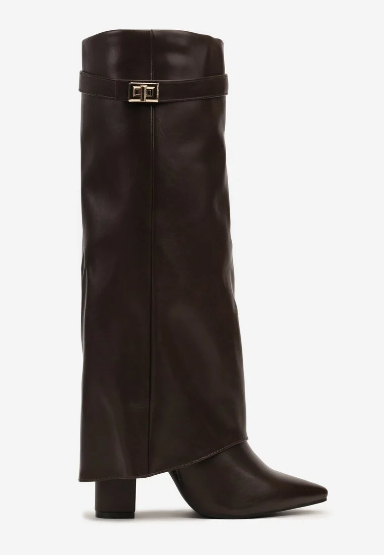 Bottes guêtres à talon bloc et bout pointu, Marron