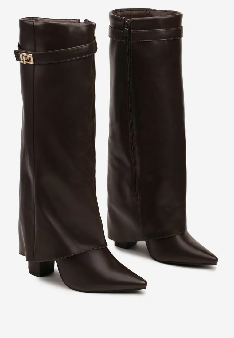 Bottes guêtres à talon bloc et bout pointu, Marron