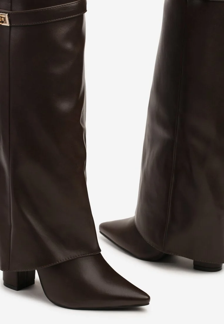 Bottes guêtres à talon bloc et bout pointu, Marron