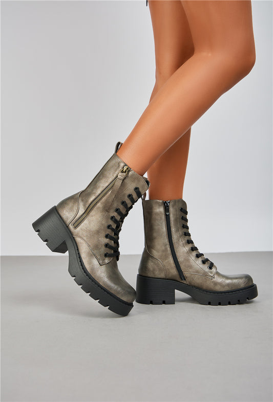 Bottines femmes plateformes à lacets, Gris argenté