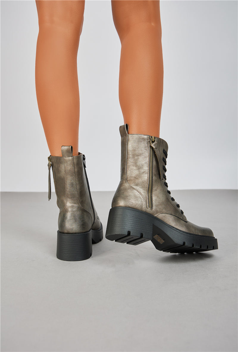 Bottines femmes plateformes à lacets, Gris argenté