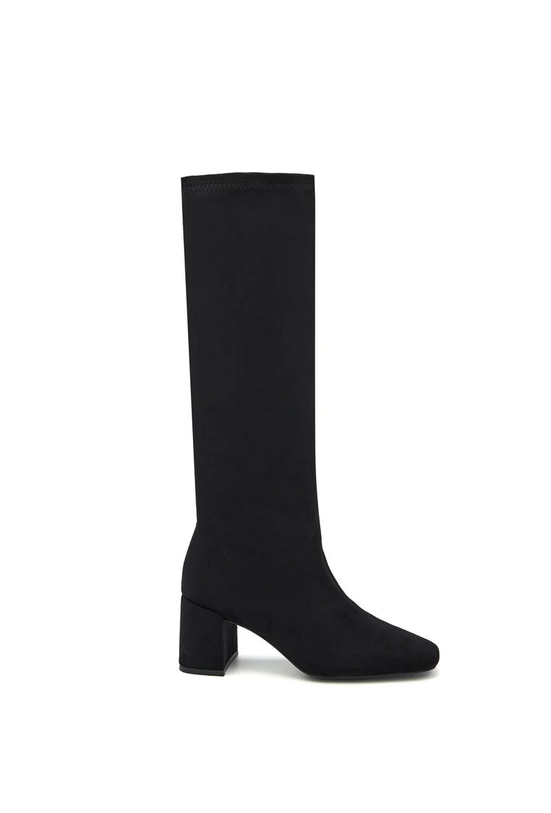 Bottes Hautes Extensibles à Talon Carré - noir