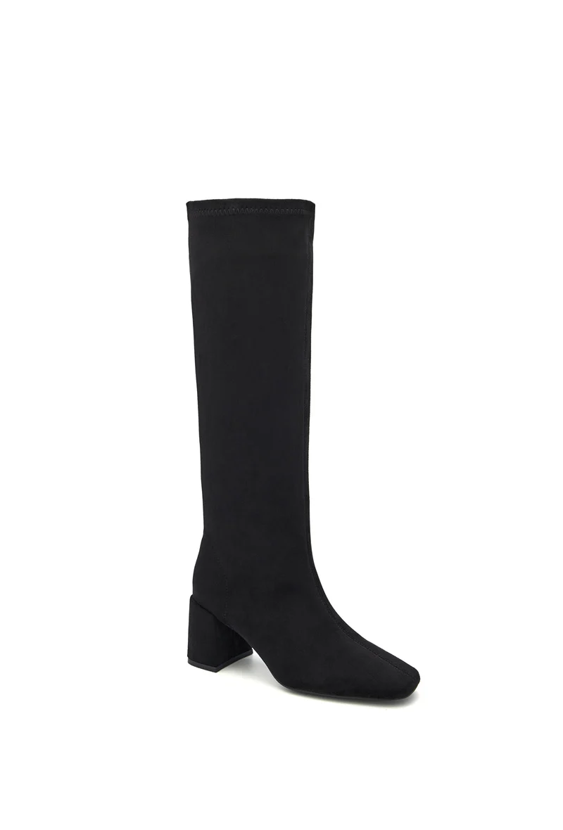 Bottes Hautes Extensibles à Talon Carré - noir
