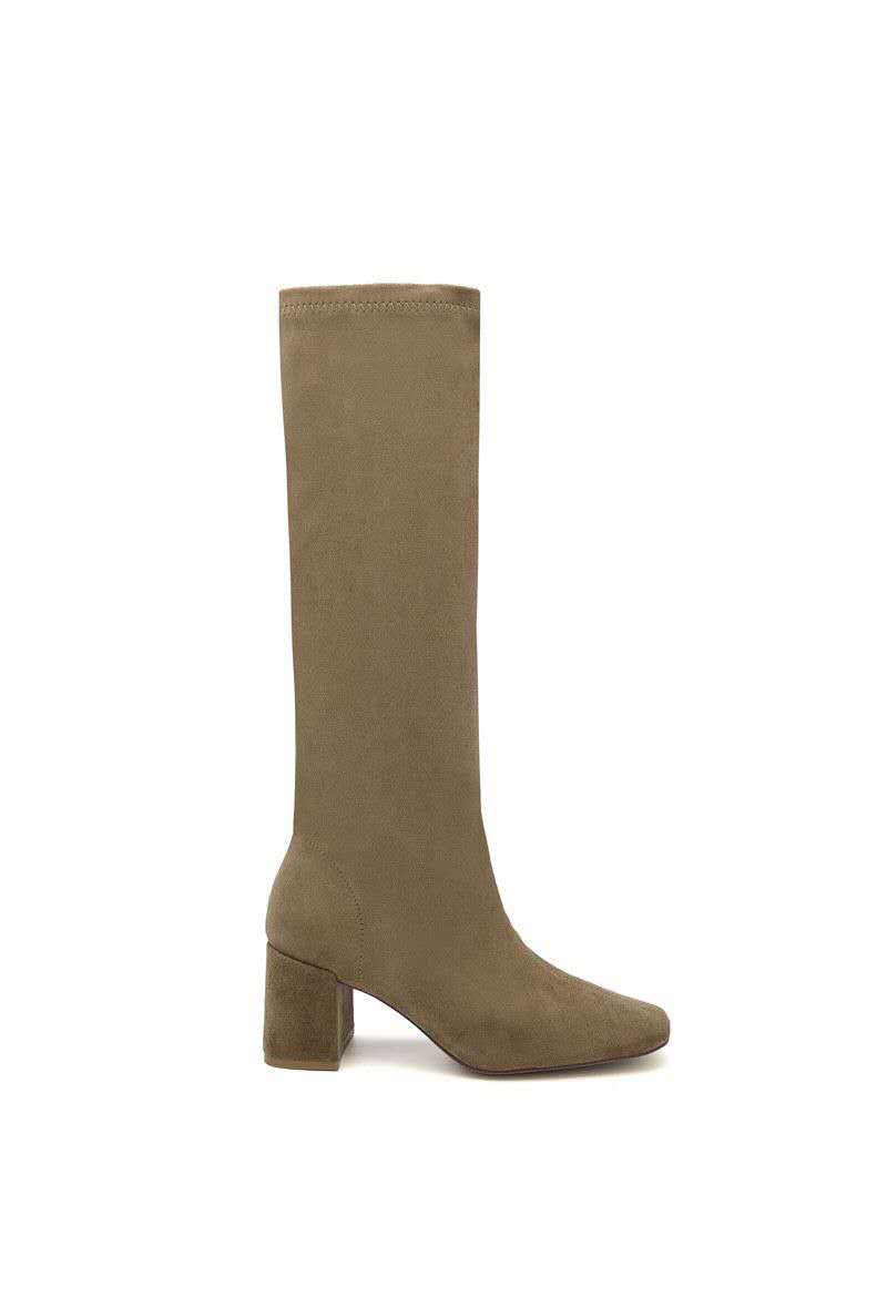 Bottes Hautes Extensibles à Talon Carré - taupe