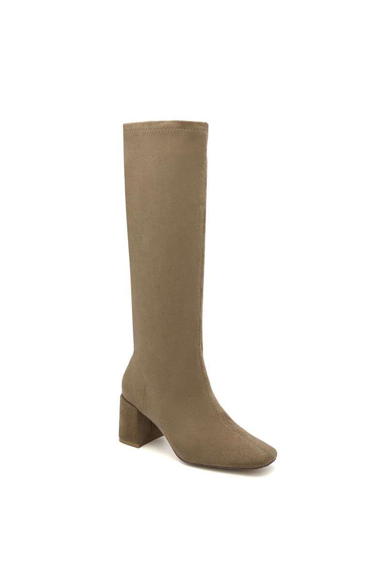 Bottes Hautes Extensibles à Talon Carré - taupe