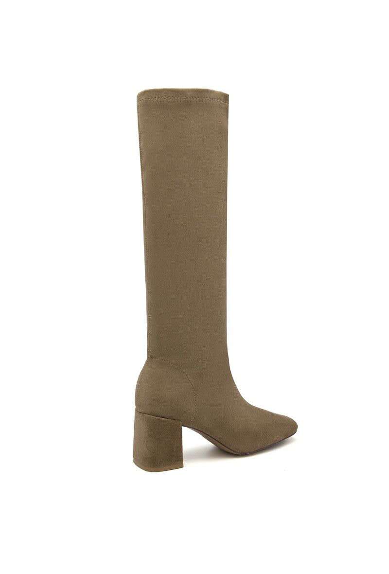 Bottes Hautes Extensibles à Talon Carré - taupe