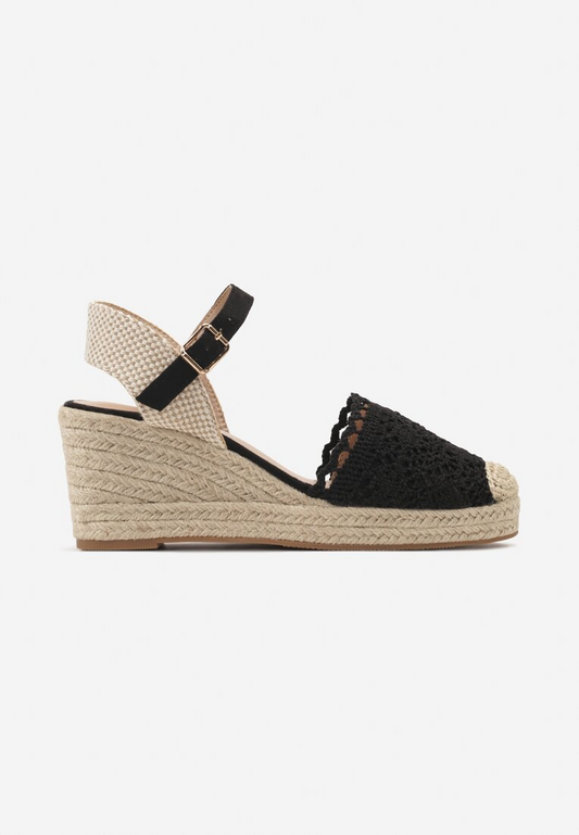 Sandale femme compensée espadrille, Noir