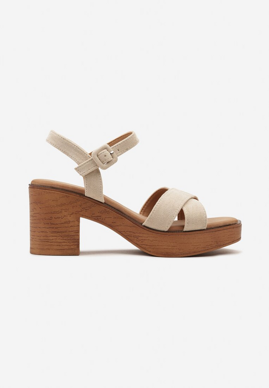 Sandales à talon bloc et brides croisées, beige écru