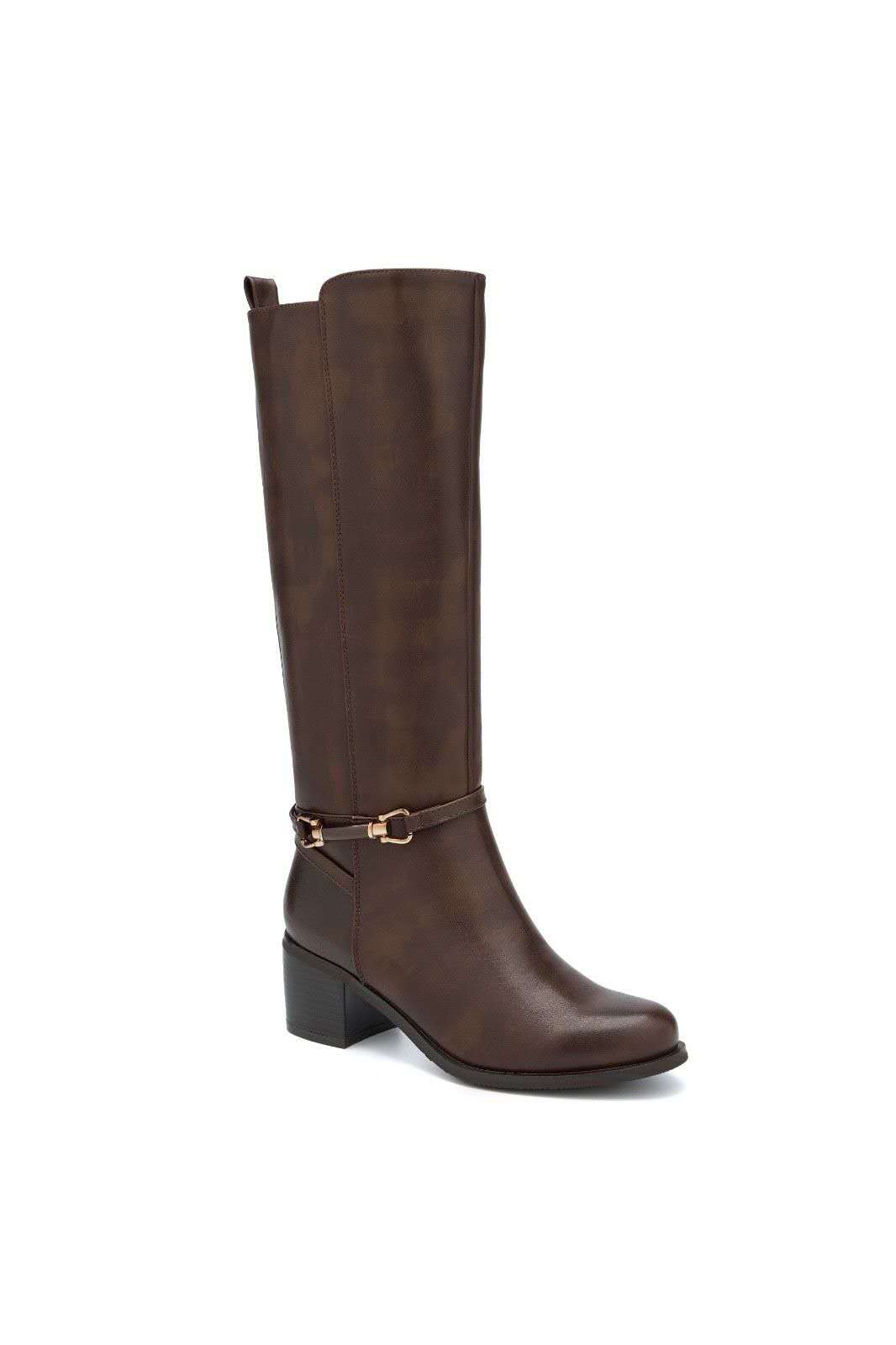 Bottes hautes à détail mors équestre et talon bloc - marron