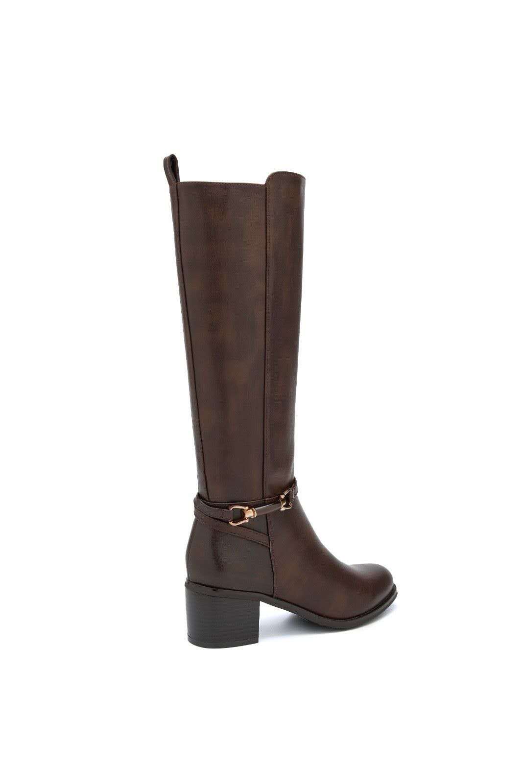 Bottes hautes à détail mors équestre et talon bloc - marron