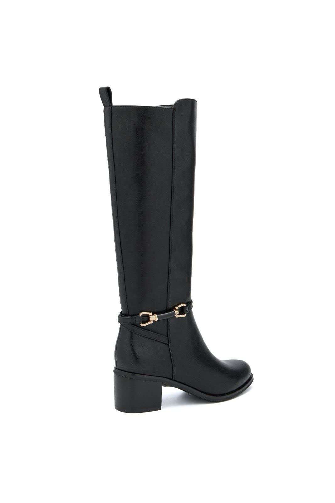 Bottes hautes à détail mors équestre et talon bloc - noir