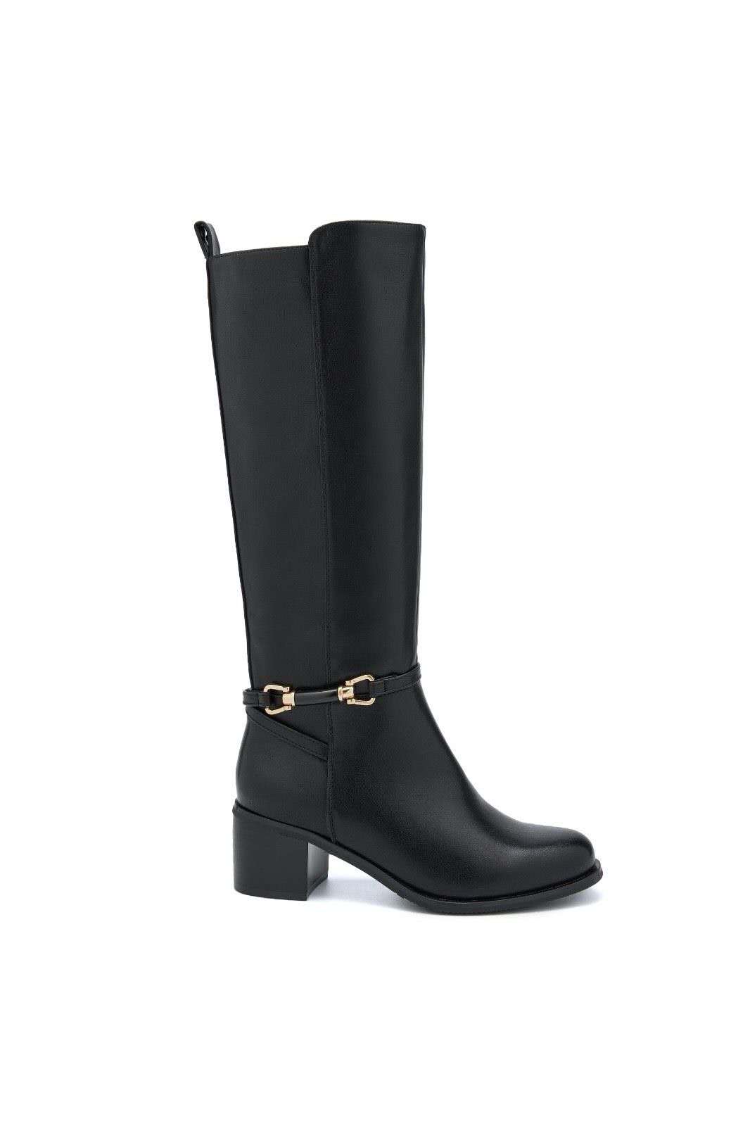 Bottes hautes à détail mors équestre et talon bloc - noir