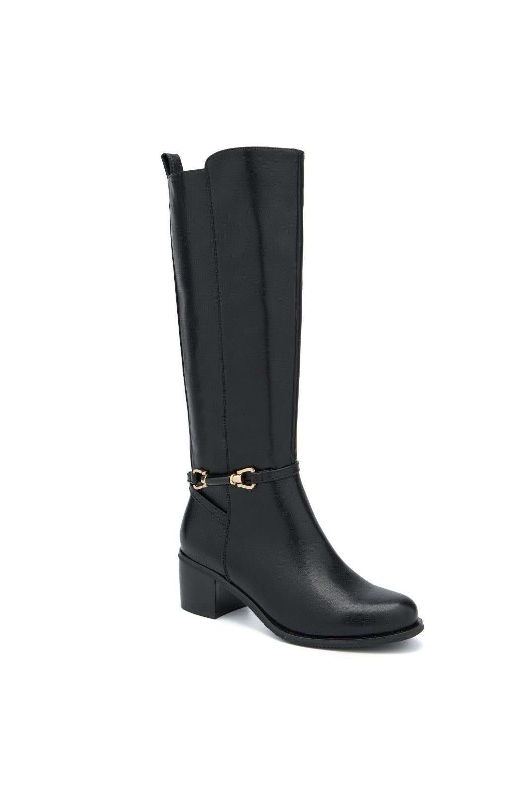 Bottes hautes à détail mors équestre et talon bloc - noir