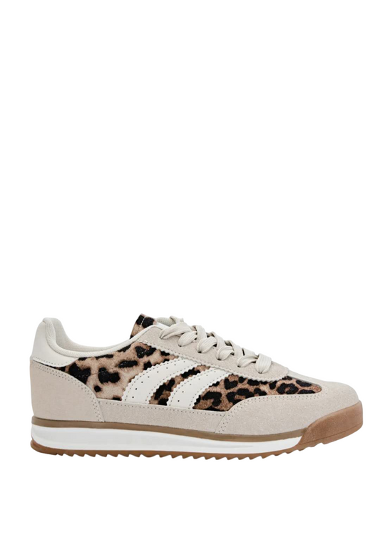 Basket à lacets semelle crantée, beige/léopard