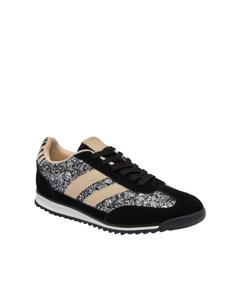 Basket noir avec doubles bandes, semelle contrastée