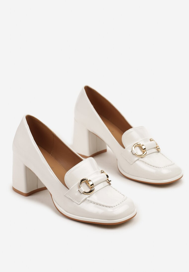 Mocassins femmes à talon bloc, Blanc