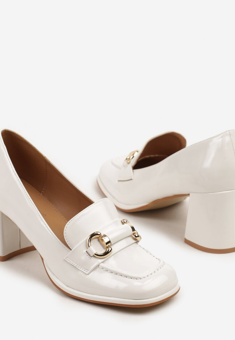 Mocassins femmes à talon bloc, Blanc