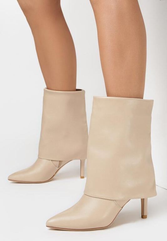 Bottines Beige avec rabat, à talon aiguille et bout pointu