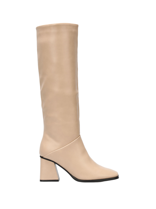 Bottes femmes à Talons bouts carrés - Beige Ecru