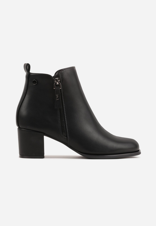 Bottines à Talon Carré et Double Zip - noir