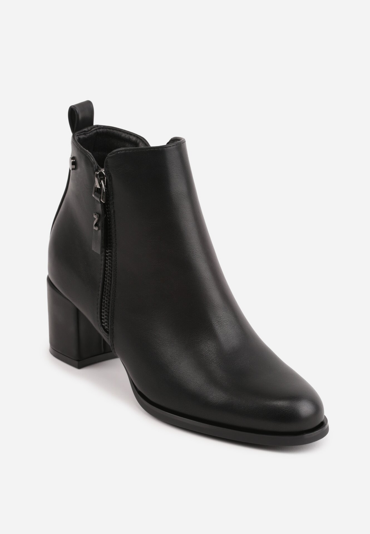 Bottines à Talon Carré et Double Zip - noir