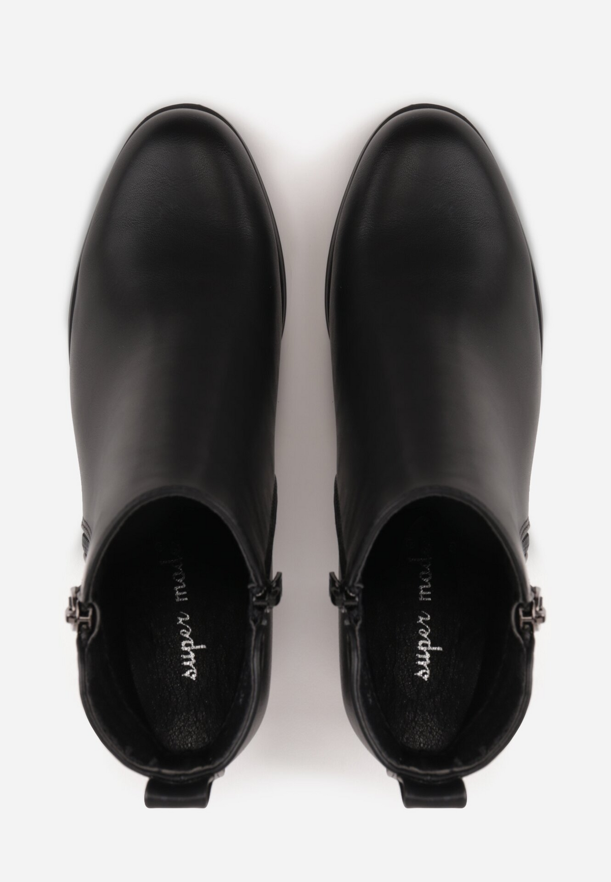 Bottines à Talon Carré et Double Zip - noir