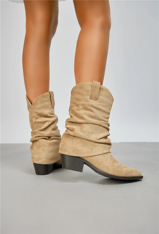 Santiags guêtre plissée style cowboy, Taupe