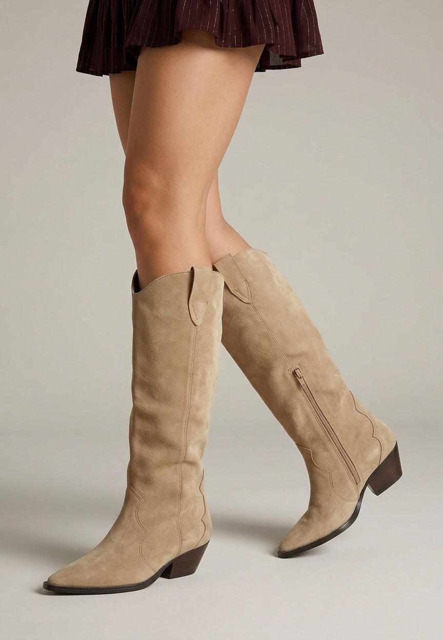 Bottes Santiags style Cowboy petit talons - taupe