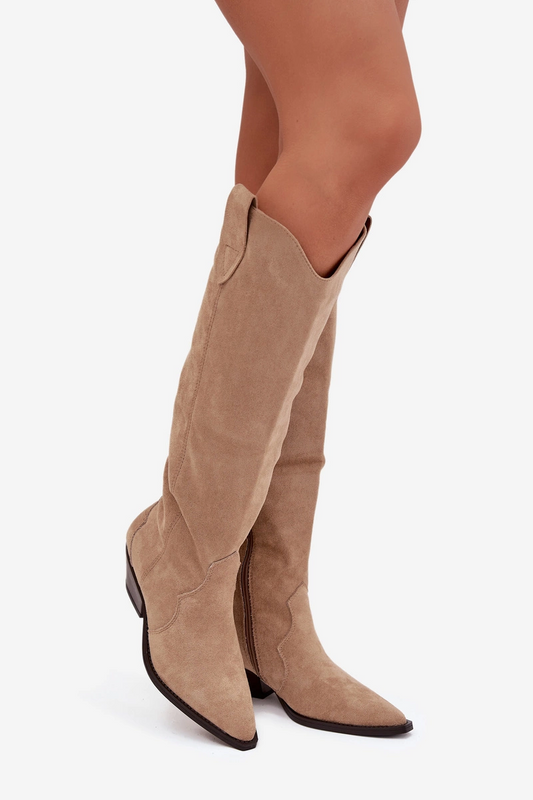 Bottes Santiags style Cowboy petit talons, Taupe