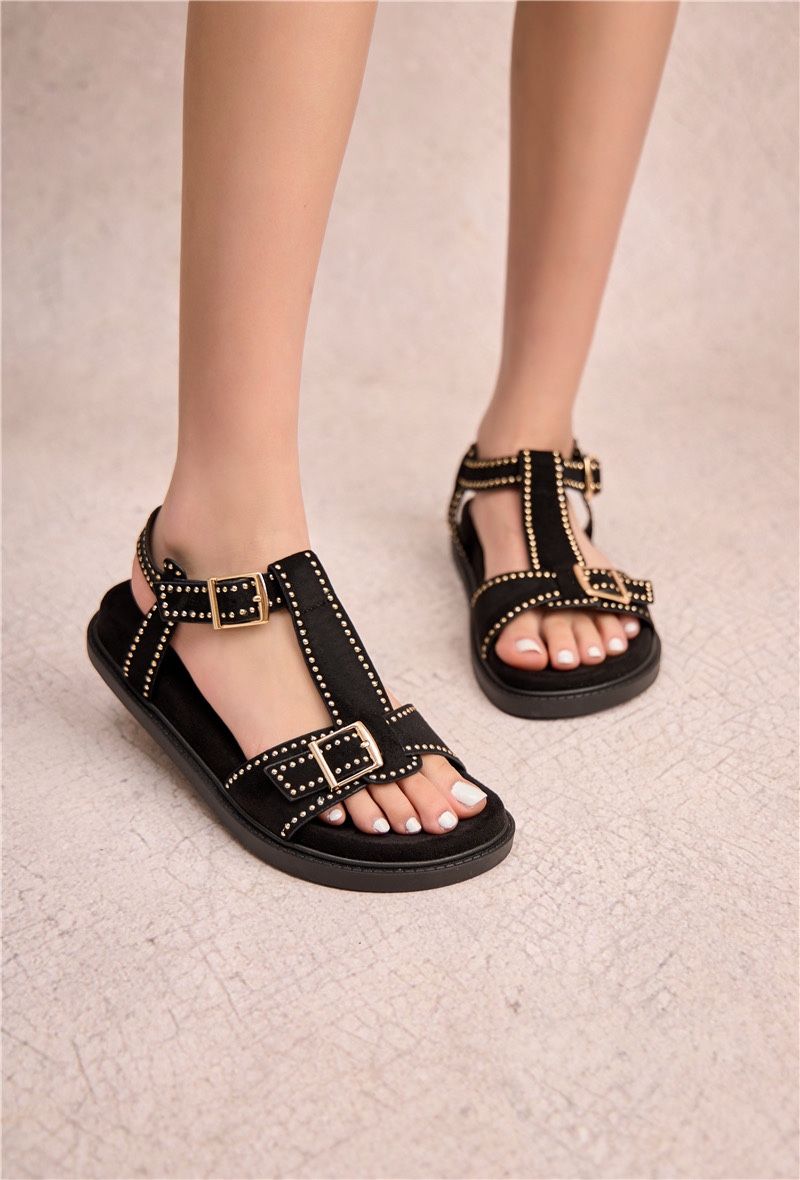 Sandales à bride cloutée à boucle, Noire