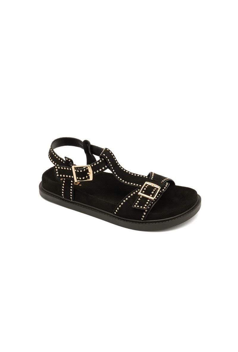 Sandales à bride cloutée à boucle, Noire