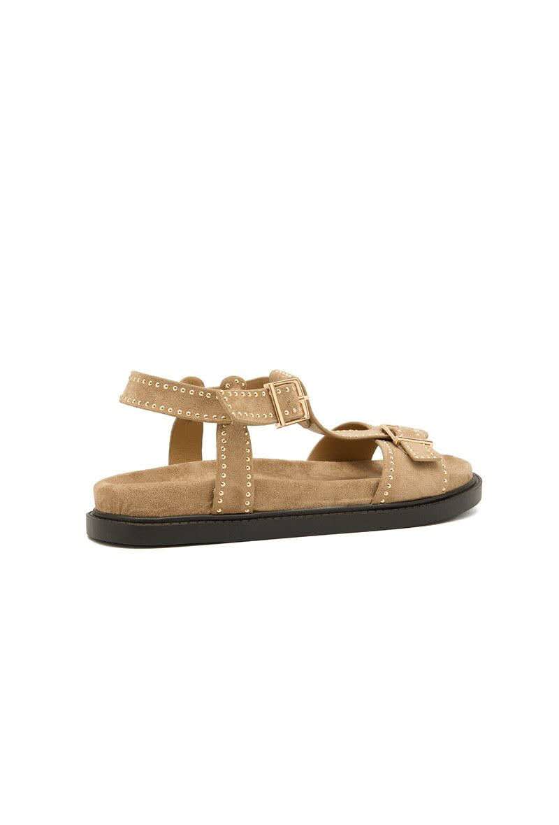 Sandales à bride cloutée à boucle, Taupe
