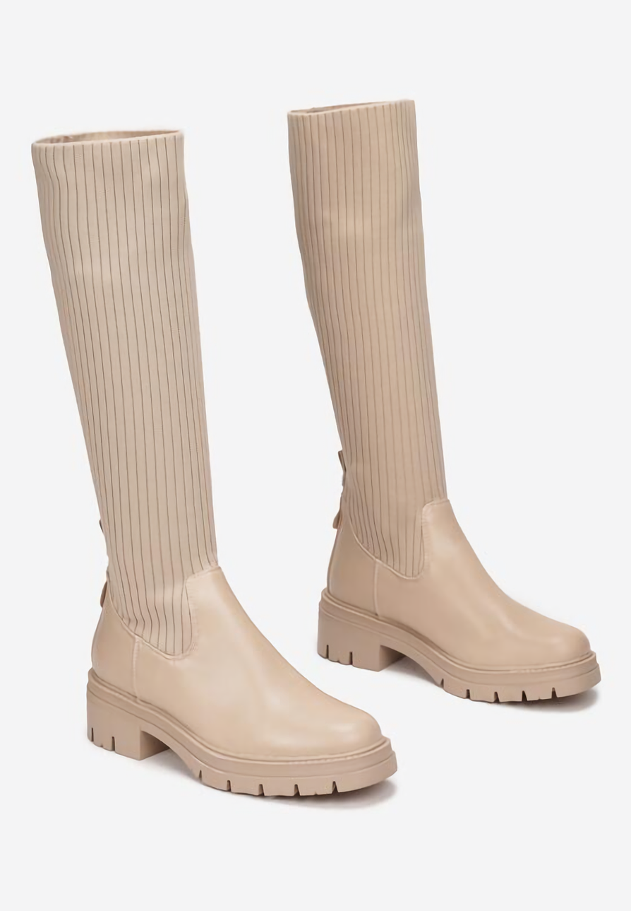 Botte top chaussette beige