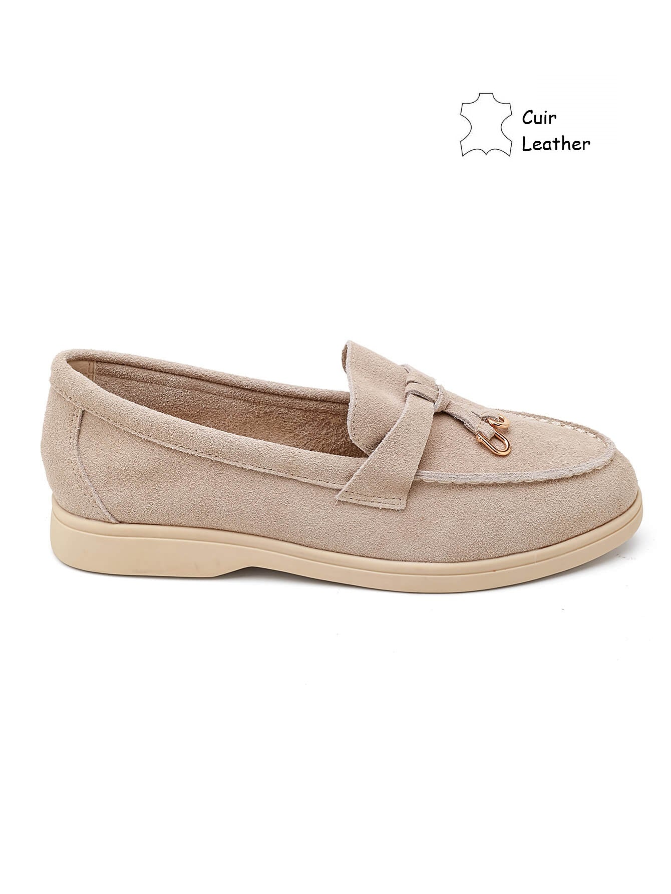Mocassin / loafer en cuir pour femmes - beige