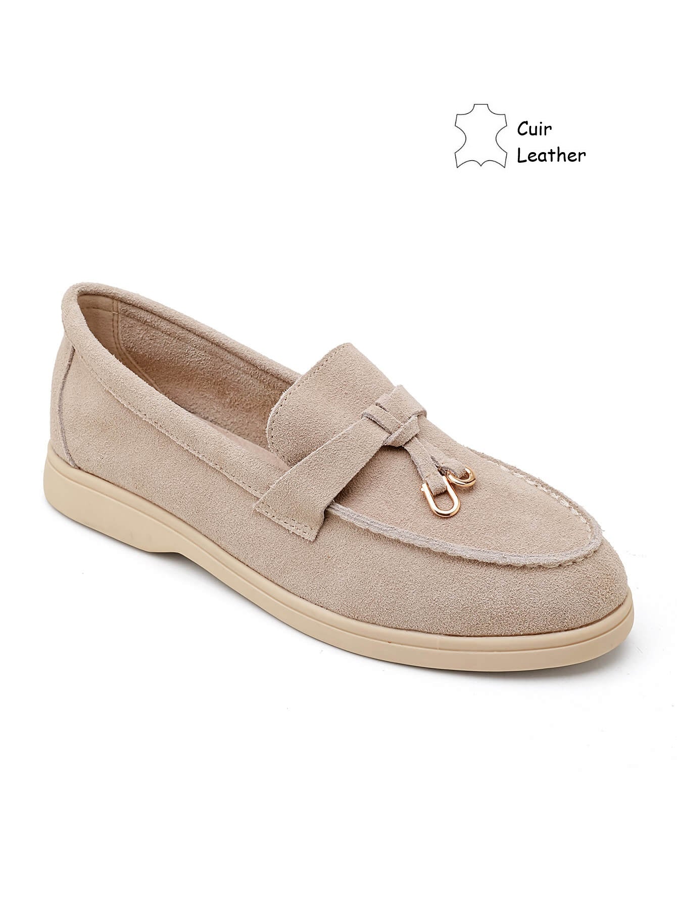 Mocassin / loafer en cuir pour femmes - beige