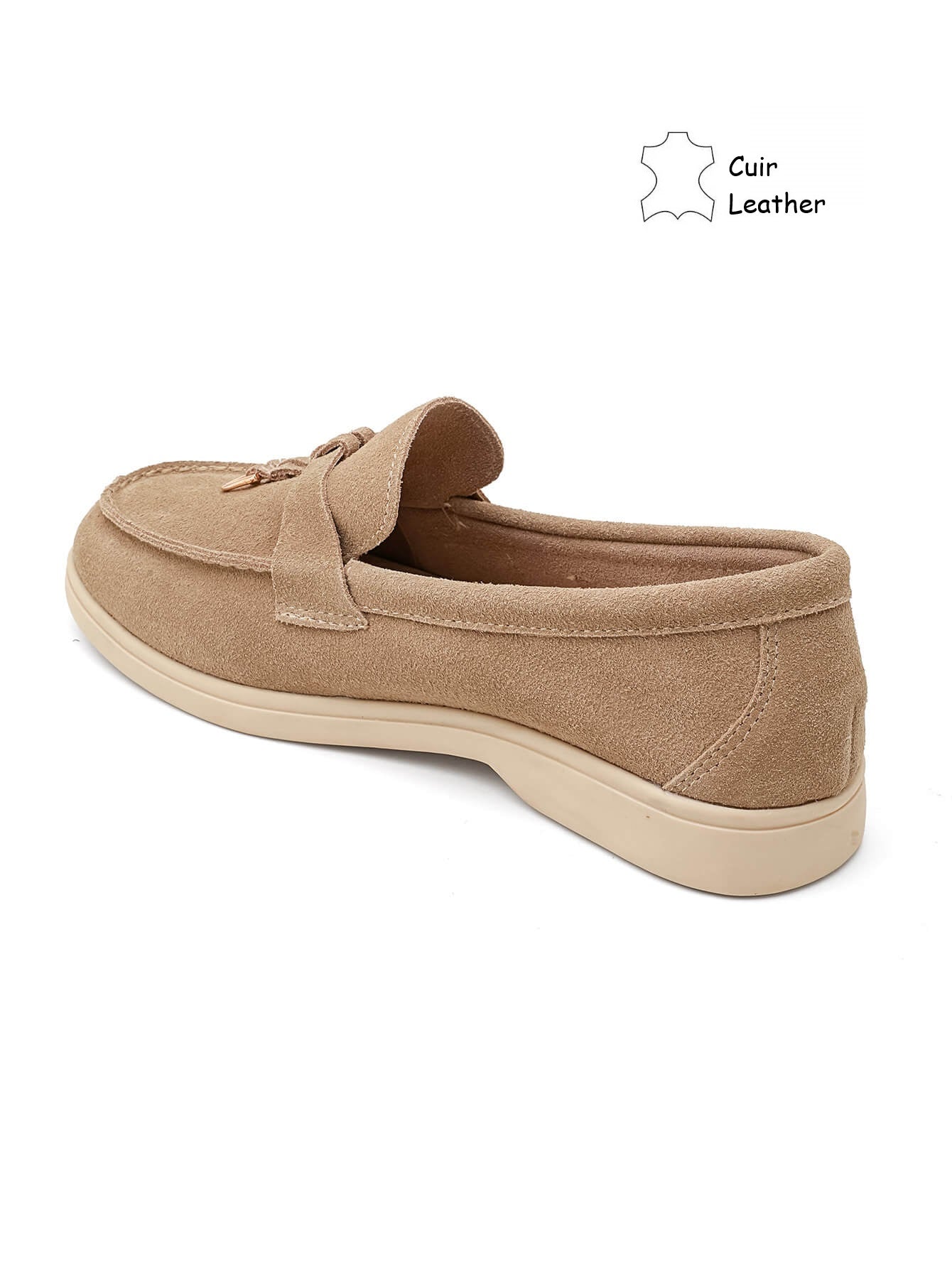 Mocassin / loafer en cuir pour femmes - taupe