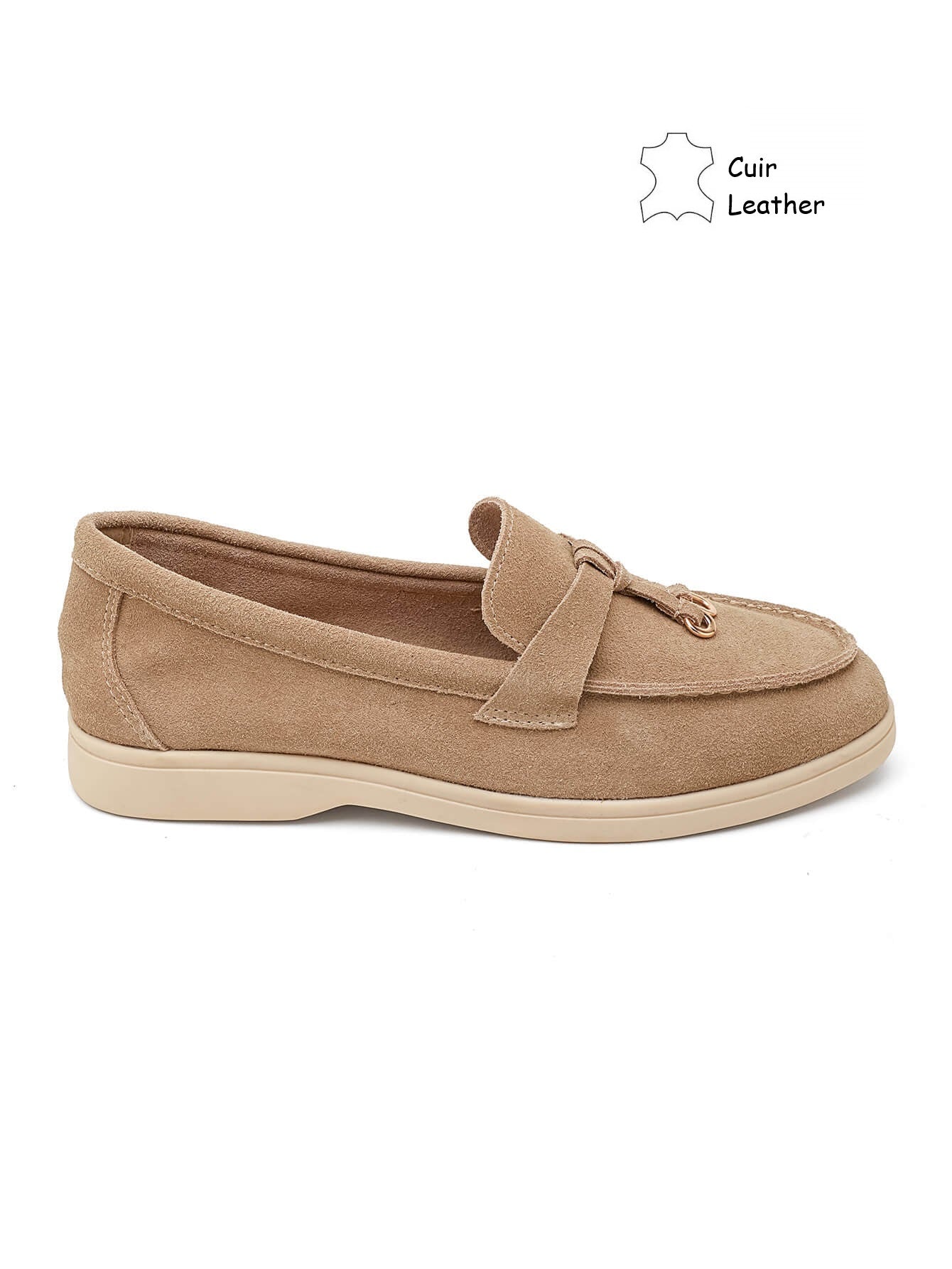 Mocassin / loafer en cuir pour femmes - taupe