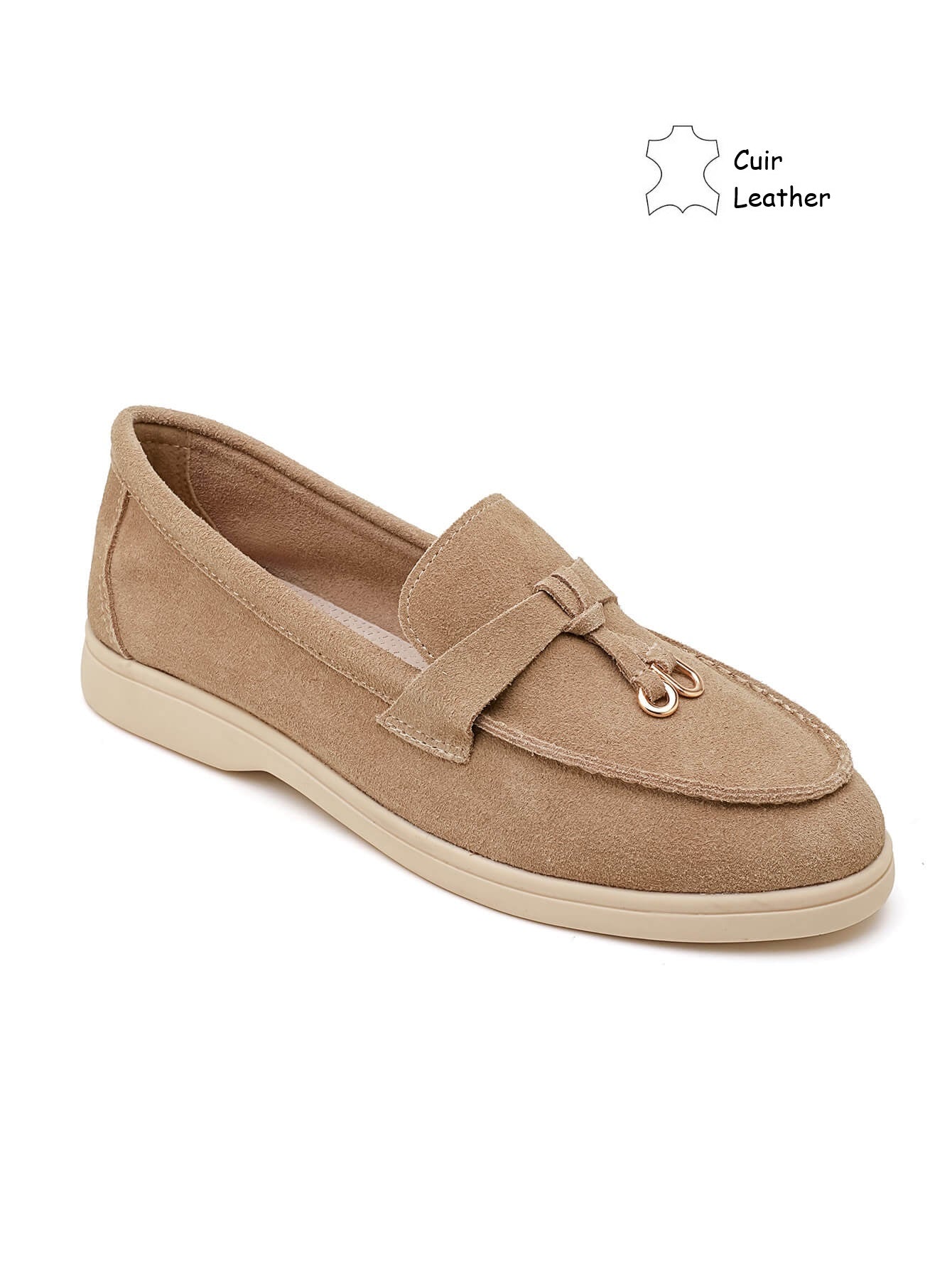Mocassin / loafer en cuir pour femmes - taupe