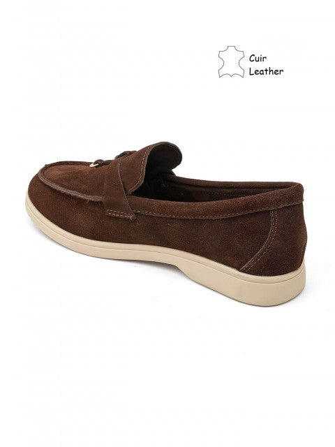 Mocassin / loafer en cuir daim pour femmes, Marron
